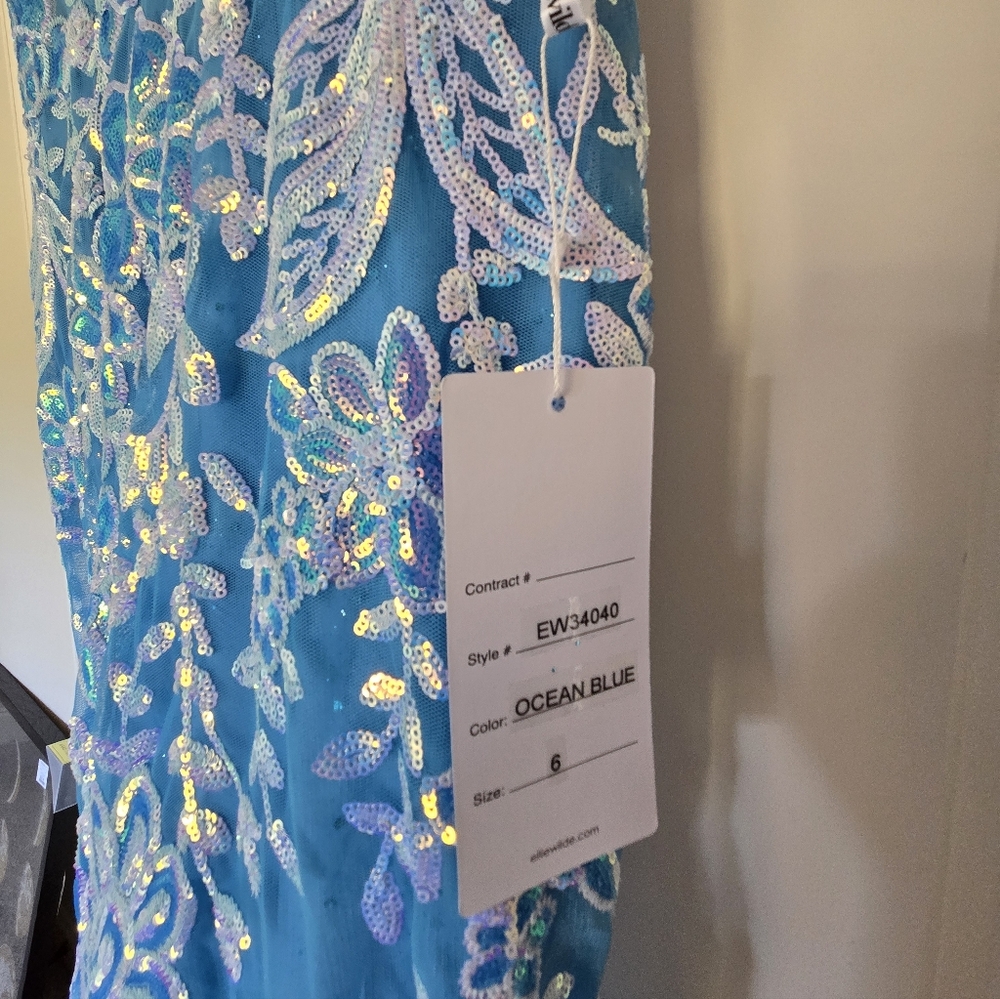 Ellie Wilde Blue Aqua Sequin Mermaid Dress - Picture 4 of 5
